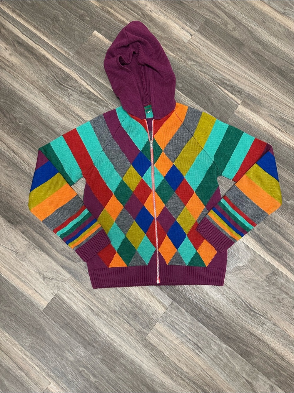 Alpana Bawa Multicolor Argyle Striped Wool Blend Zip Sweater - Picture 3 of 8